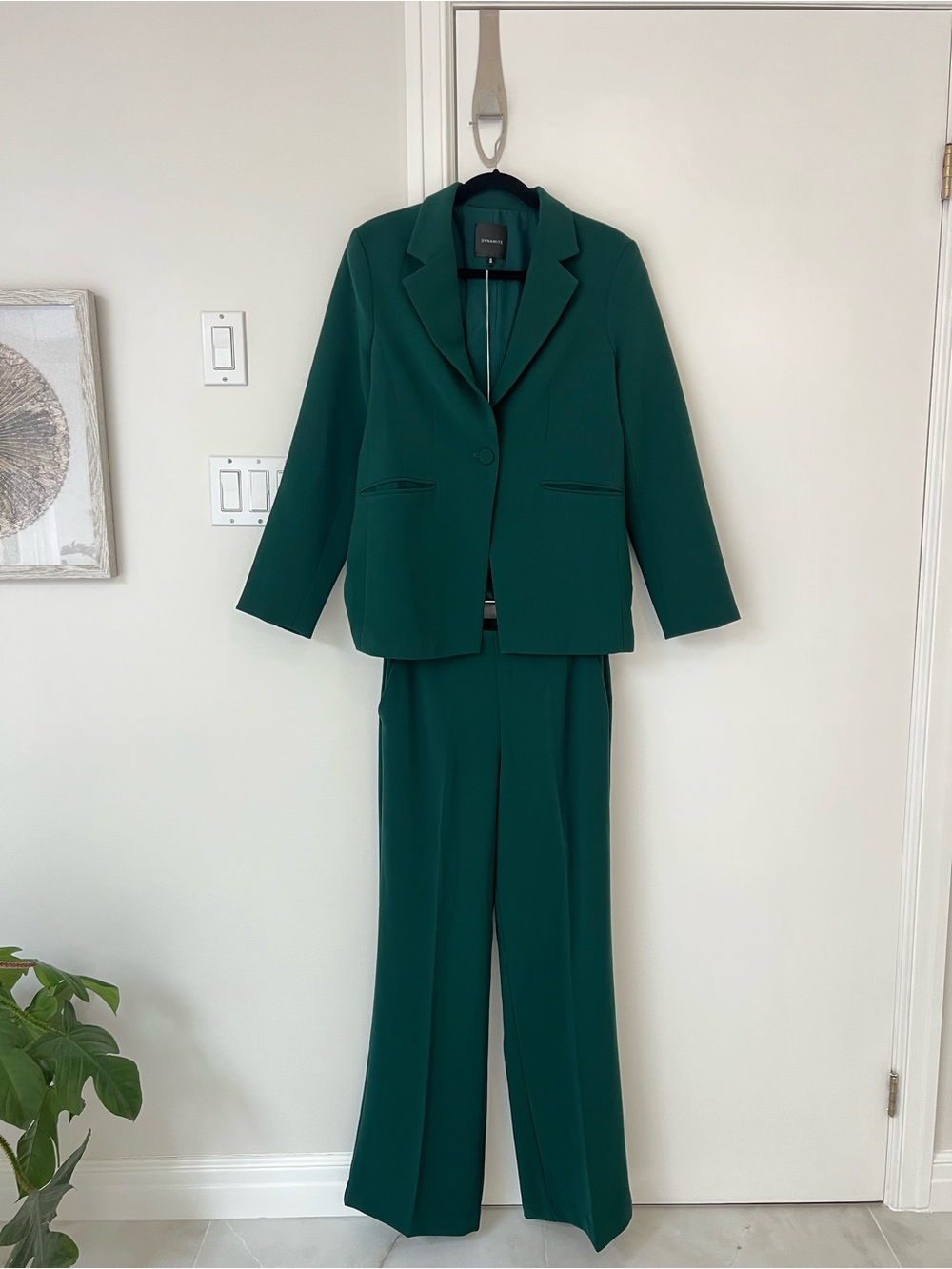 Womens Green Tailored Blazer & Wide-Leg Pants Set